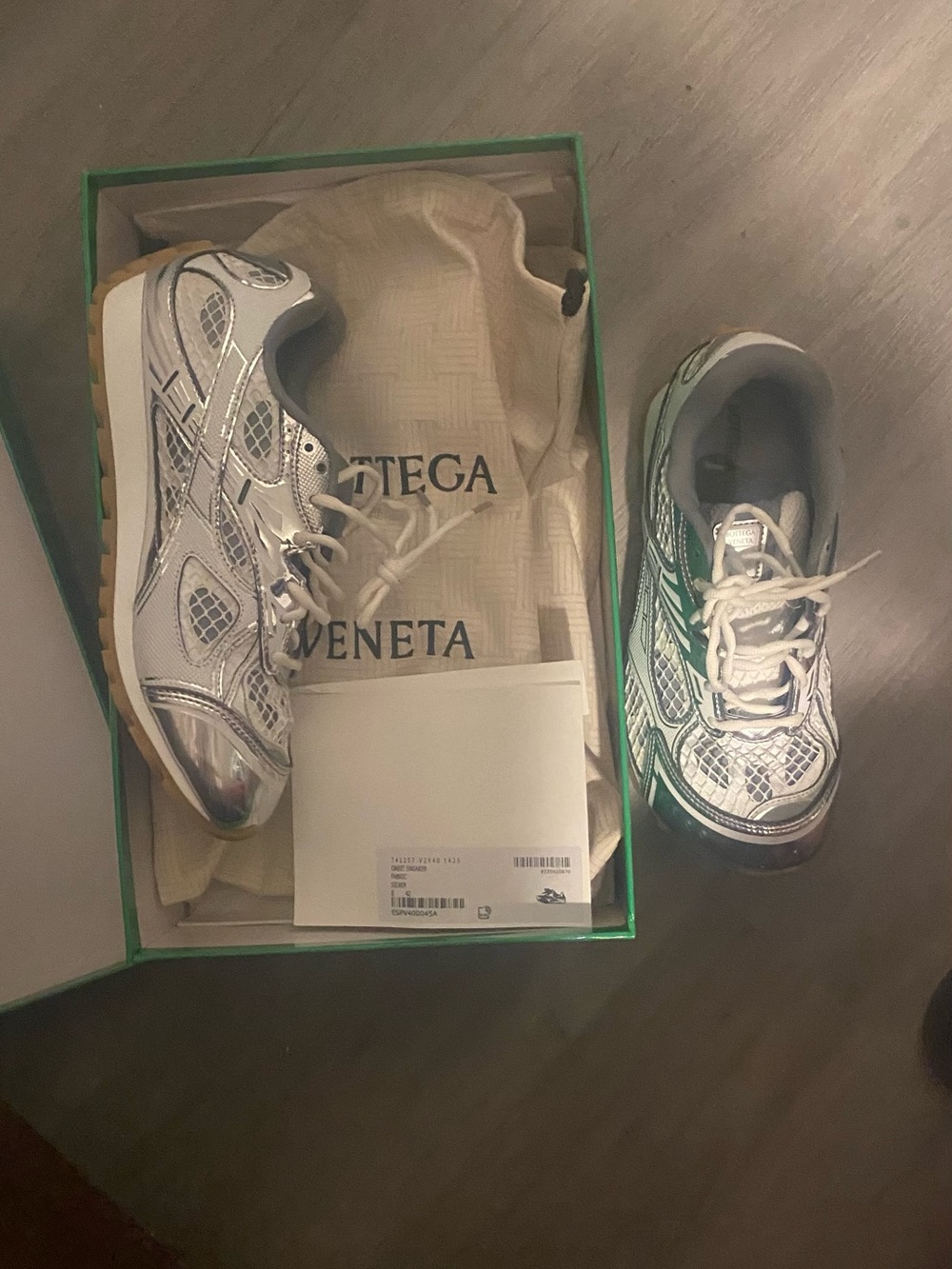 Bottega Veneta White & Silver Mesh-Detail Platform Sneaker